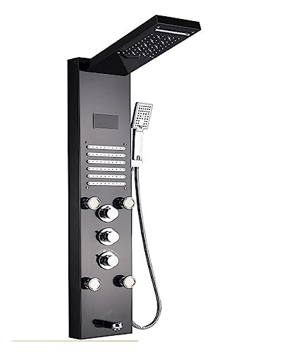 FWPGFVY Panneau de Douche à LED, Ensemble de Robinet de Douche à Affichage numérique à Effet Pluie Cascade, système de Douche à Jet de Massage Spa (Noir 8004)