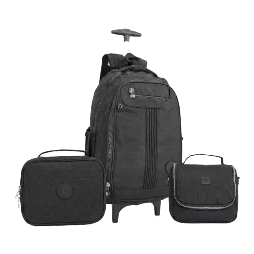 Kit Mochila De Rodinhas Juvenil Escolar Feminina Masculina 3 Peças