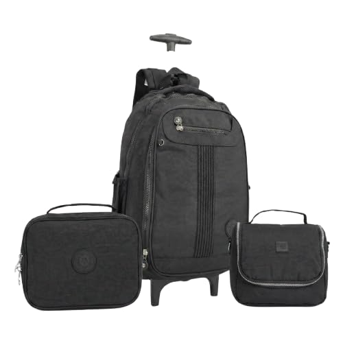 Kit Mochila De Rodinhas Juvenil Escolar Feminina Masculina 3 Peças