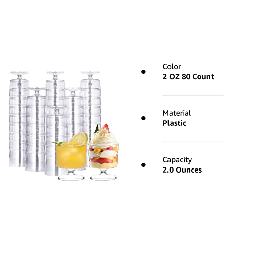 Hyhousing 2 Oz Clear Plastic Wine Glasses 80 Pack, Hard Disposable Shot / Drink Glasses Ideal For Home Daily Life Party Wedding Drinking Dessert Ice Cream (G4-80) #TOP6