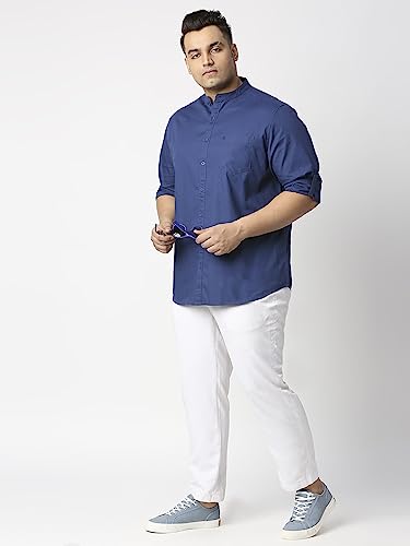 Image of Thomas Scott Mens | Full Sleeve | Solid Plain Color | Regular Fit | Plus Size | 100% Cotton | Mandarin Collar | Casual | Shirt