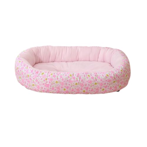 ペットベッド 猫 犬 ペットクッション 花柄 滑り止め 取り外し可能 洗える あごのせ 寝床 通気性 中小型犬 通年 室内・車・ゲージ用 (ピンク, S)