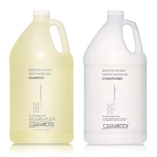 GIOVANNI Eco Chic Smooth as Silk Deep Moisture Shampoo & Conditioner Set - Aloe Extract, Calms Frizz, Detangles, Lauryl & Laureth Sulfate Free, Paraben Free, Color Safe - 1 gal (2 Pack)