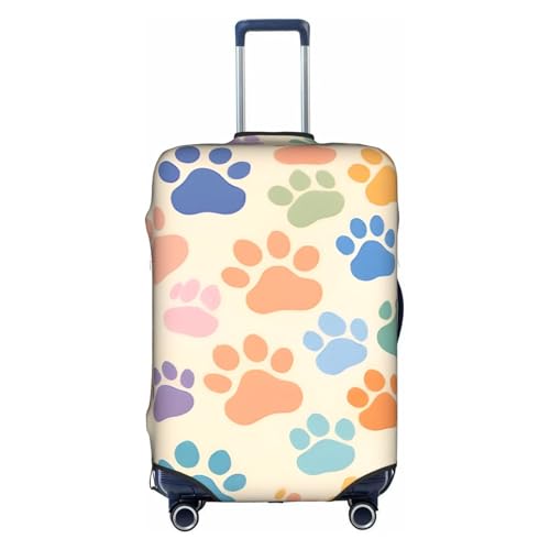 Cvnbmakk かわいい カラフル 犬 足跡 トラベル 荷物カバー 防水 防塵 保護カバー 18-32インチ スーツケース用, ホワイト, S