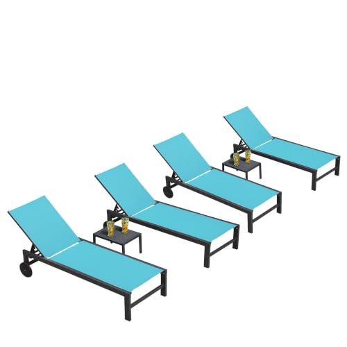 Image of PURPLE LEAF Pool Chaise Lounge with Wheels, Fade-Resistant, Turquoise Blue