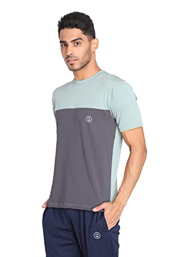 Image of CHKOKKO Men's Round Neck Gym T-Shirt Sea Green Dark Grey Neon L