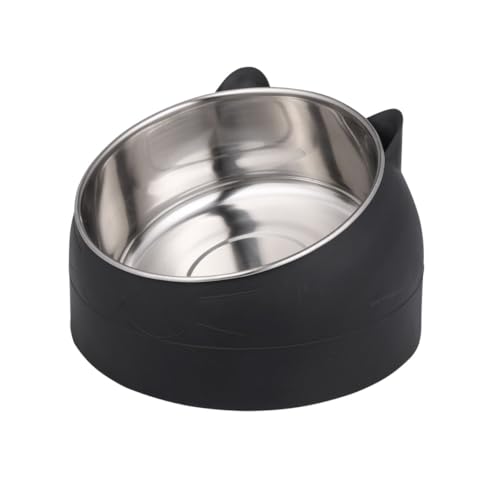 LIOOBO 1個 304 犬のボウル 忌避剤 ペットの水飲み場 犬用クレート 犬用水入れ ペットフィーダー ペットボウル 猫フィーダー 猫の水飲み場 上げ猫ボウル 高めの猫ボウル Black