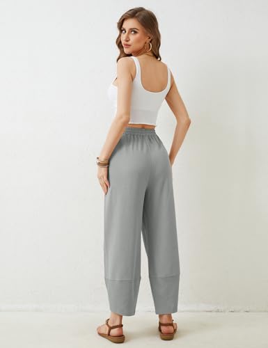 Image of Himosyber Women Cotton Pants Wide Leg Pants Casual Loose Baggy Elastic Waist Beach Palazzo Harem Pants