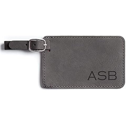 Lifetime Creations Monogrammed Luggage Tag - Personalized Vegan Leather Bag Tag with Initials (Gray) Cover