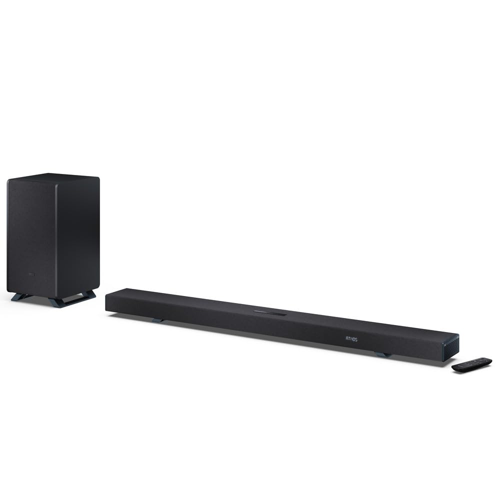 SHARP HT-SBW55121(BK) Barre de Son 5.1.2 canaux avec Caisson de Basses sans Fil - Audio Home cinéma 650 W, Dolby Atmos, DTS:X, Bluetooth 5.3, HDMI eARC, Passthrough 4K - Noir