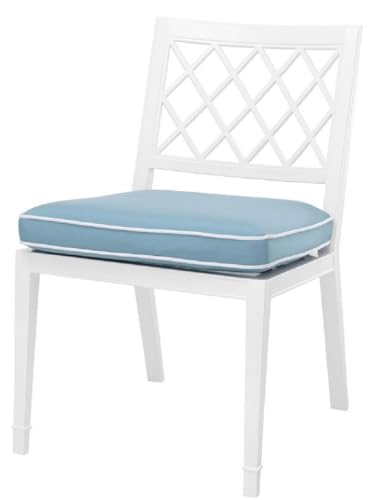 Casa Padrino Silla de Comedor de Lujo Blanco/Azul Claro 53 x 66 x H. 87 cm - Silla de Cocina de Aluminio con Cojín - Muebles de Comedor