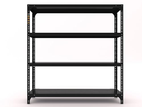 Image of Iron Metal Storage Rack 4 Shelf Adjustable Industrial Shelving Unit | Heavy Duty Space Saving Organizer for Home & Kitchen | Black | 09x35x36 Inches