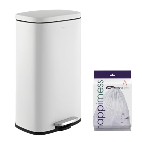 Image of happimess Curtis 8 Gal Step Trash Can Soft Close 25 inch, Cotton White