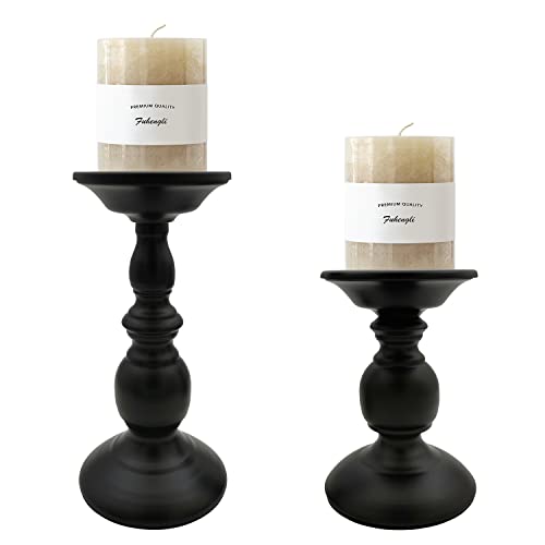 Fuhengli Pillar Candle Holders Stands Set of 2, Candle Holders for Pillar Candles Decorative Candlestick Holder for Fireplace, Home Decor, Dinning, Party, Wedding, Matte Black, 6.2" & 8.7" by Fuhengli - Image 2