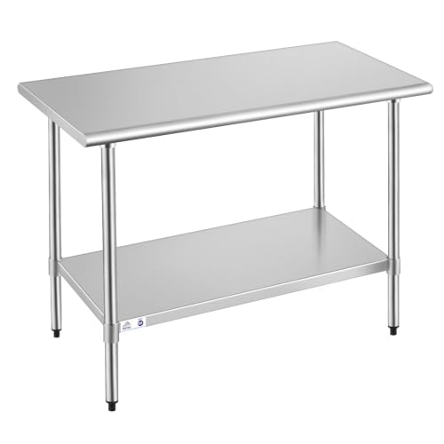 Image of ROCKPOINT Stainless Steel Table for Prep & Work 24x60 Inches, NSF Metal Commercial Kitchen Heavy Duty Table with Adjustable Under Shelf and Table Foot for Restaurant, Home and Hotel
