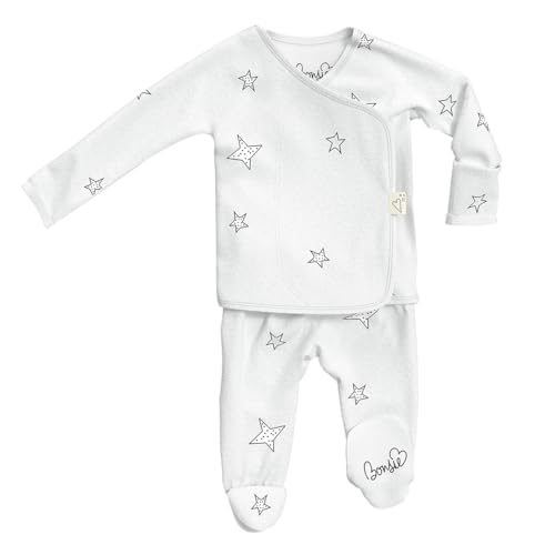 Image of Bonsie Skin to Skin Babywear Footie - White Baby Footed Bodysuit - Stars