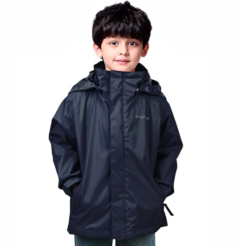 Image of YINGJIELIDE Boys Girls Waterproof Rain Jackets Kids Easy to Fold Windbreaker Lightweight Outdoor Hooded Raincoat