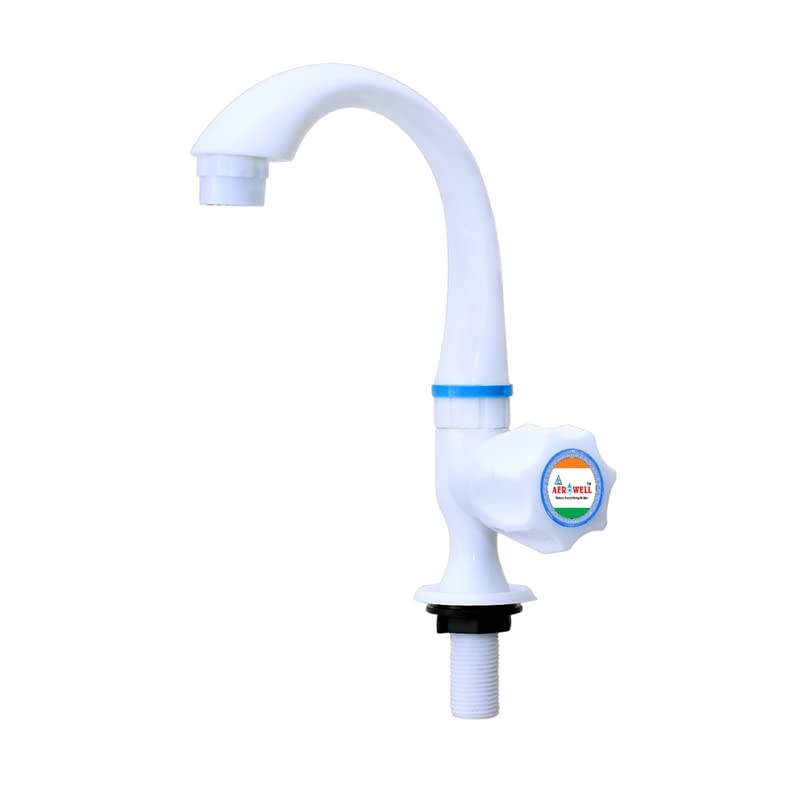 Aerowell Plastic Water Tap/Sink Cock tap Wash Basin/Long Neck Kitchen Sink Tap/(White Pack of 1)-image-23