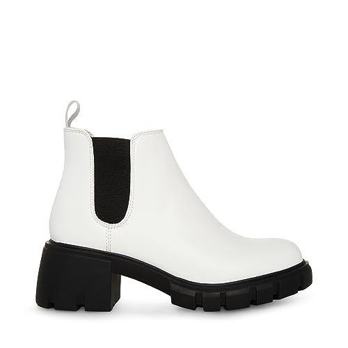 Steve Madden Women's Howler Ankle Boot, White/Black, 8