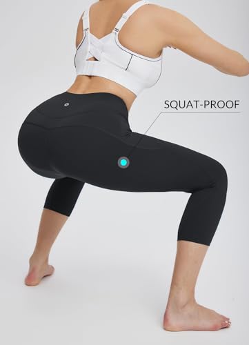 Baleaf BALEAFABH1680808319WA Women'S Yoga Capri Leggings With Pockets Plus Size High Waisted Workout Running Gym Casual Capris Pants Black M thumb #2