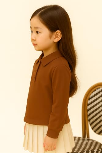 Image of JC JUMMY COUTURE Kids Long Sleeve Polo Shirt, Classic Collared Style, Available in White, Black and Brown, Cotton Blend, School Uniform