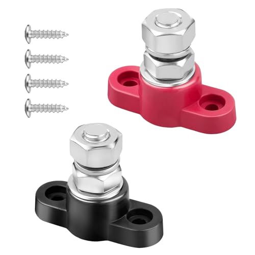 MAEZOE 2pcs Red & Black M10 3/8 Battery Post Junction Block, 12V 24V Power Distribution Block for Car, RV, Boat & Marine, Heavy-Duty Corrosion-Resistant Terminal Studs