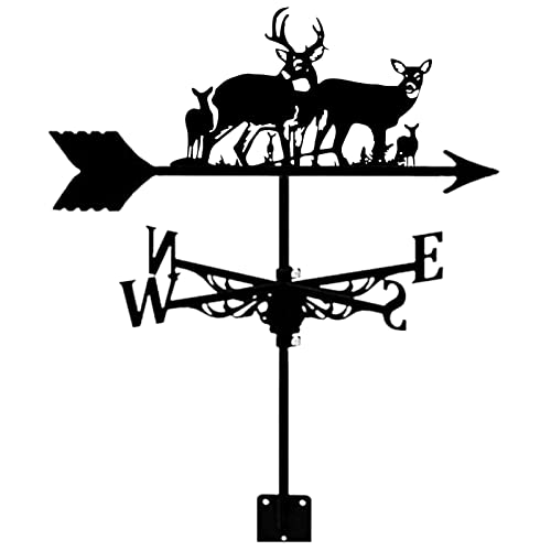 Ymlpre Black Metal Weathervane Roof Install Black Wind Vane Deer Herd Silhouette Wind Direction Indicator For Garage Cupola Barn Garden Farm Decorate #TOP5