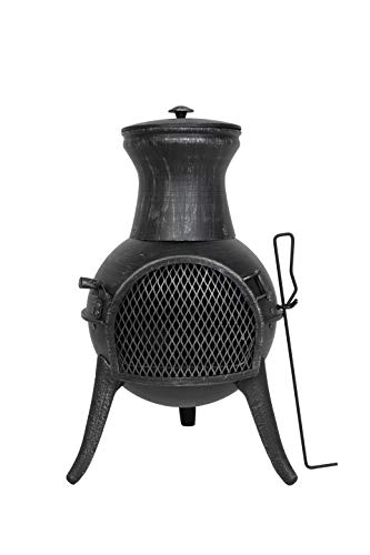 La Hacienda Squat Steel Chimenea with Cast Iron Legs, Pewter Effect, 56139