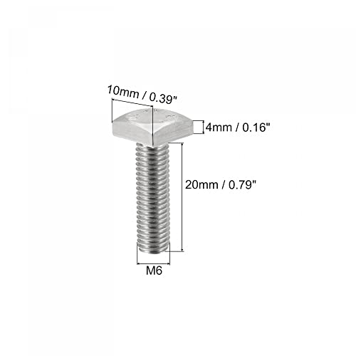 Image of uxcell Square Head Bolt, 10pcs M6x20mm Fully Thread 304 Stainless Steel Grade C Square Machine Screws