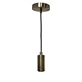 Royal Designs, Inc. Hanging Pendant Lighting, Keyless Cylinder-Shaped Pendant Light Socket and Canopy, Antique Brass with Brown Rayon Fabric Cord