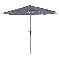 Hodge & Hodge 3m Round LED Parasol Solar Power Strip Lights Garden Umbrella Grey Sun Shade