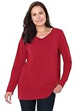Woman Within Women's Plus Size Perfect Long-Sleeve V-Neck Tee Shirt - 3X, Classic Red