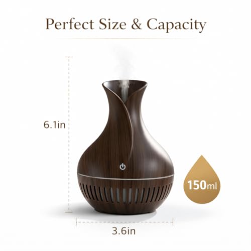 Image of Lakshiv Aroma Diffuser Humidifier for Room & Home with LED Light | Ultrasonic Cool Mist Air Humidifier for Bedroom | Essential Oil Diffuser | Wood Grain Finish | 30ml | Touch Operation (Dark Brown)