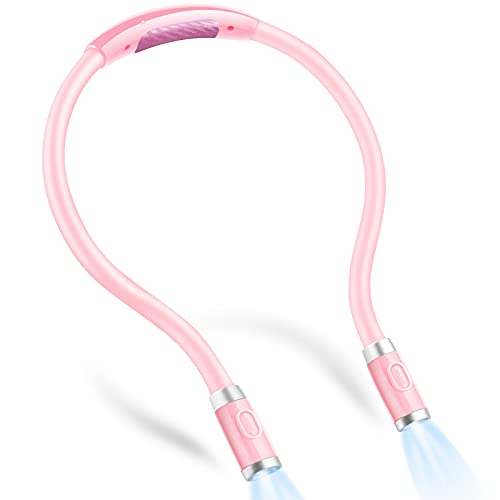 Vekkia Rechargeable 4 LED Neck Reading Light, Book Lights for Reading in Bed, 3 Brightness Levels, 2 Flexible Soft Silicone Arms Comfortable Wear, Long Lasting. Perfect for Bookworms, Craft & Knitting