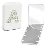 Aganmi Bridesmaid Gifts for Wedding Day Pearl Initial Travel Makeup Pocket Mirror with Lights 1X/2X Magnification LED Compact Mirror Bridal Shower Gift for Bride Bridesmaid Proposal Gifts White A