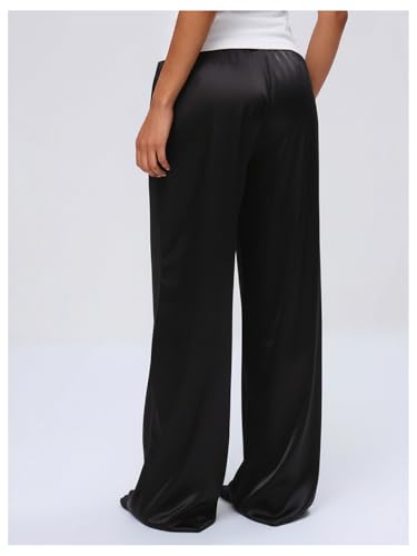 Image of MakeMeChic Women's Summer Satin Silk Pants Casual Flowy Pants Beach Vacation Wide Leg Pants