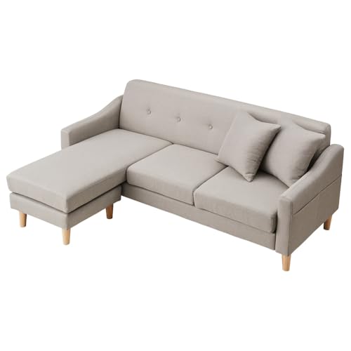 リコメン堂 ソファ 3人掛け L字 おしゃれ 北欧 カフェ かわいい レトロ モダン シンプル カウチソファ (グレージュ)