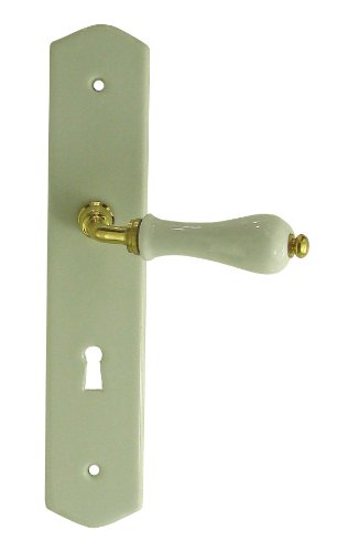 DT 2000 550132 Demi poignée de porte sur plaque poire porcelaine Blanc sur laiton poli serrure