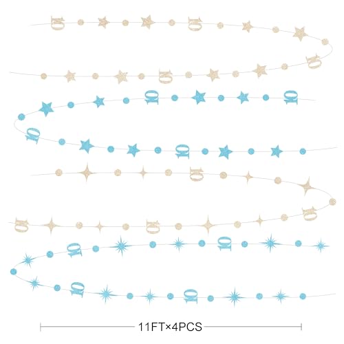 Image of Champagne Gold Blue 10th Birthday Decorations Number 10 Circle Dot Star Garland Streamer Banner Backdrop for Girls Boys Double Digits Cheers to 10 Years Old Birthday 10th Anniversary Party Supplies