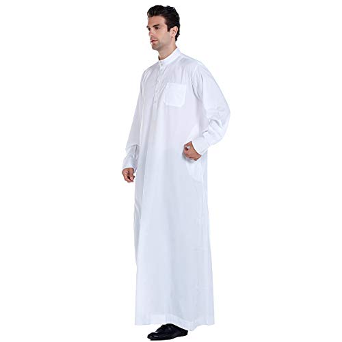 XINNI Men Arabic Long Sleeve Pure Color Thobe Crew Stand Collar Kaftan Robe with Button3