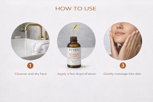 Evyra Beauty Advanced Vitamin C Brightening Serum – 3% Ethyl Ascorbic Acid, 4% Niacinamide & Kojic Acid – Dark Spot Correcting Serum with Hyaluronic Acid, Ferulic Acid & Vitamin E – Hydrating Glow
