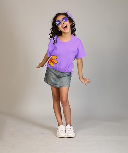 Image of KYDA KIDS 100% Cotton Crop top for Girls - Printed Short Sleeve Stylish Tshirt, Regular Fit Tops for Girl - Pack of 3