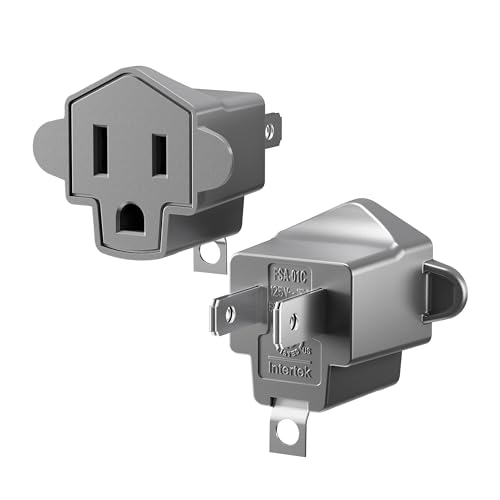 2 Prong to 3 Prong Outlet Adapter ETL Listed 3-2 Prong Adapter Fire-Retardant (392) PBT Material SUPERDANNY Heavy Duty Wall Plug Adapter for Old Homes Travel to Japan Gray 2-Pack