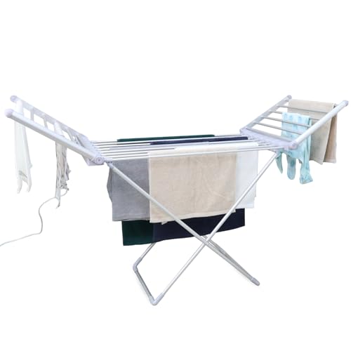 Rediffusion Clothes Airer, Winged, Electric, 18 Heated Rails, 12m Hanging Space,15kg Weight Capacity, Indoor Airer, Energy Efficient, 148 x 93 x 54cm, Silver - REDH02