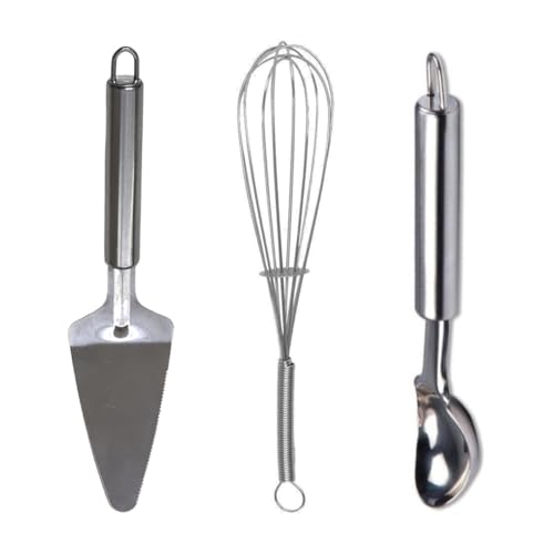 KIT Jogo 3 pç INOX Espátula Bolo Pizza Pegador Concha Sorvete Batedor Clara Fouet Premium MARAMASHOP