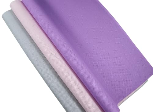 Image of KCS 3 pc of 15 inch x 18 inch(38cmx45cm) 16 Count Cross Stitch Cotton Aida Cloth Needlework Rolled Fabric Box,16CT,Light Grey+Pink+Lavender