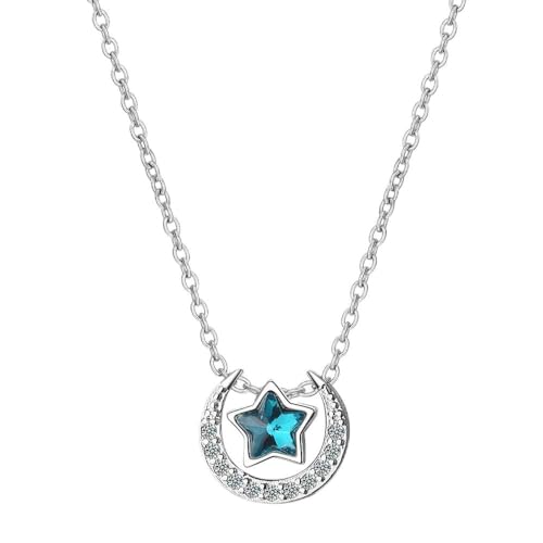 Collier en zircone Lune et étoile précieux argent 925 fini joaillerie
