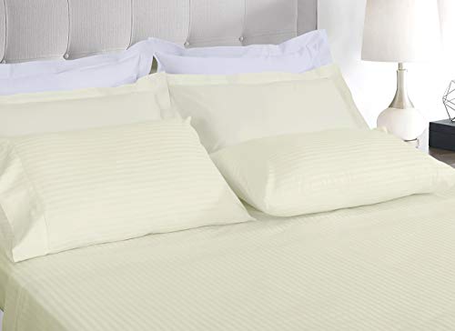 Image of Threadmill 100% Cotton Sheets for Full Size Bed - 600 Thread Count Full Bed Sheets Set with 16 inch Deep Pocket - Damask Stripe Sateen Weave 4-Piece Bedding Set with Cooling Effect, Ivory