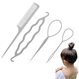 YFFSFDC くるりんぱ ヘアアレンジスティック魔法の ヘアスタイリングツール4タイプ4本セット お団子ヘア 髪造形 ヘアデザイン 髪を編む道具多機能 プロ 初心者 サロン 美容院 レディース 家庭用 業務用 (グレー)