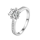 Anillo moderno para mujer, anillo de compromiso, 4 capas, 1 quilate, redondo, moissanita, plata de 14 K, oro blanco de 14 quilates, talla 58 (18,5)